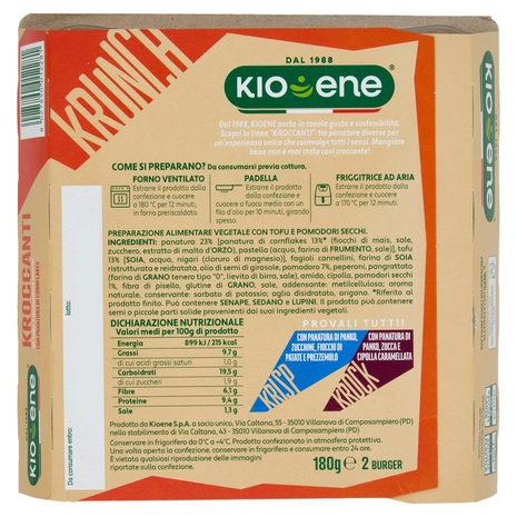 Kioene Kroccanti di tofu e pomodori secchi 2 Burger 180 g